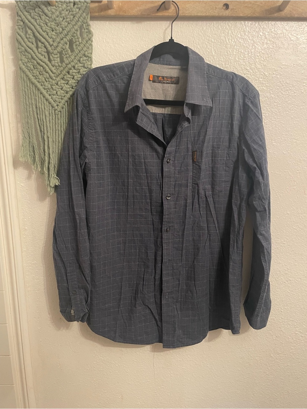 Ben Sherman Gray-Blue Windowpane Button-Down Shirt